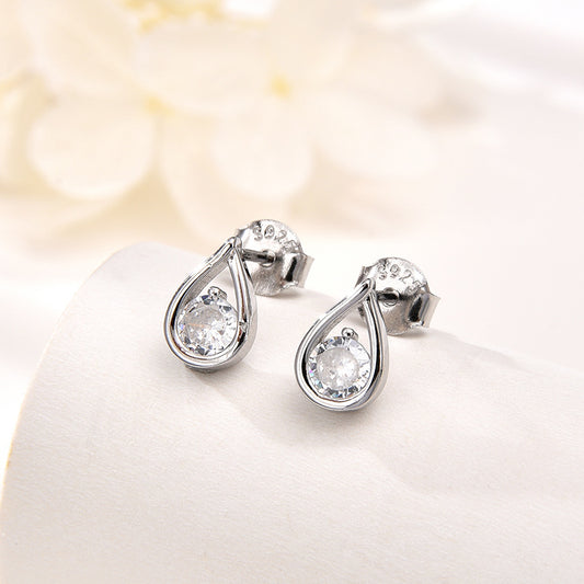 925 sterling silver water drop shape inset zircon earrings women's advanced sense of light luxury temperament earrings simple fashion accessorized earrings