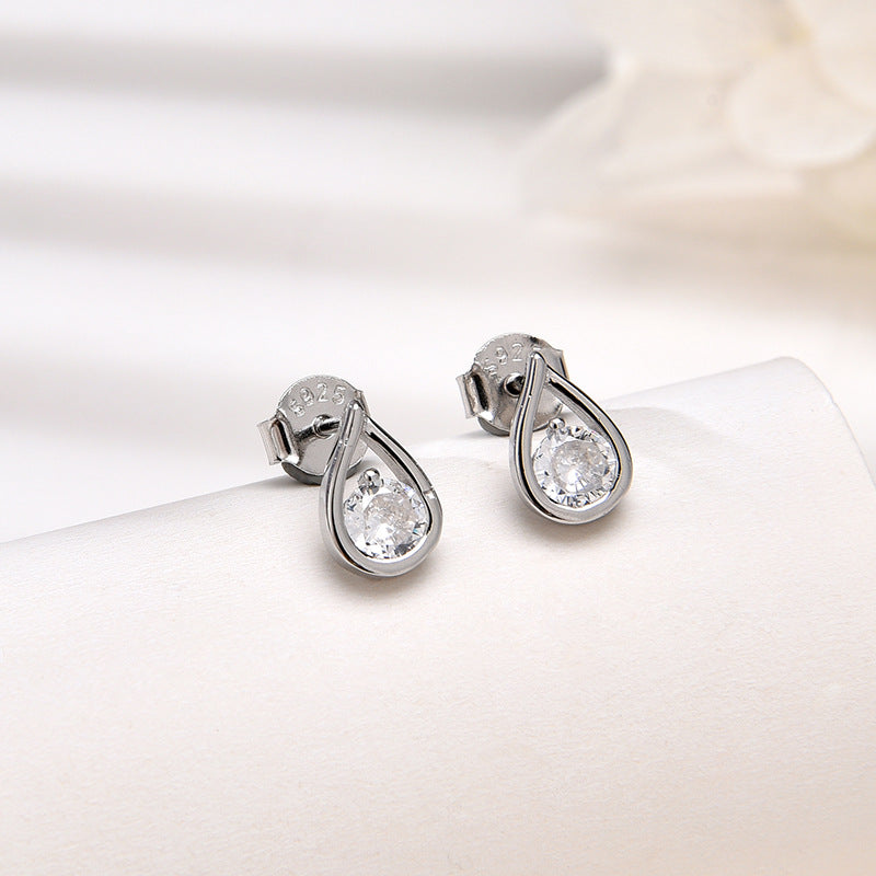 925 sterling silver water drop shape inset zircon earrings women's advanced sense of light luxury temperament earrings simple fashion accessorized earrings