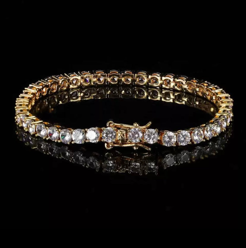 Tennis chain zircon bracelet trendy brand hip hop copper plated 18K gold men's bracelet jewelry