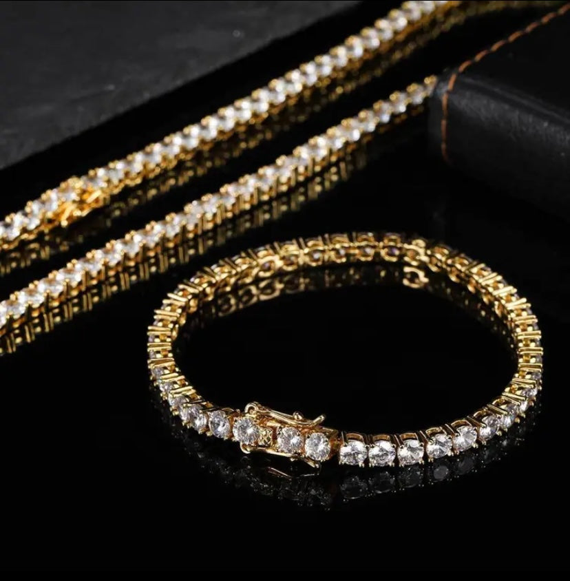 Tennis chain zircon bracelet trendy brand hip hop copper plated 18K gold men's bracelet jewelry