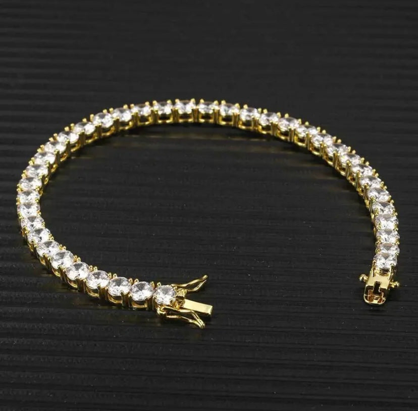 Tennis chain zircon bracelet trendy brand hip hop copper plated 18K gold men's bracelet jewelry