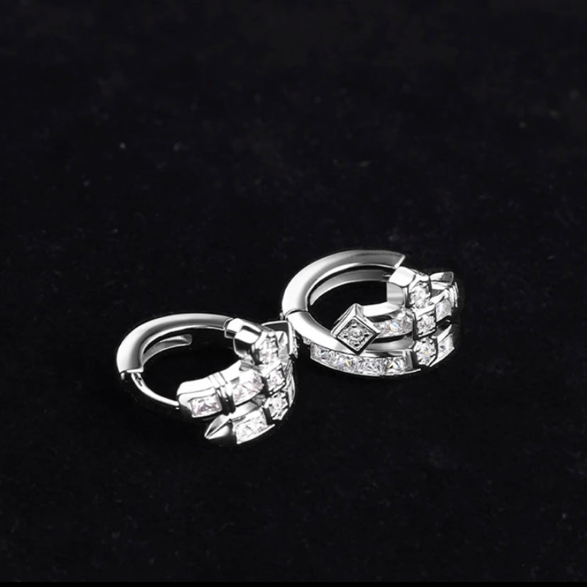 Sword of Justice ear buckle male luxury senior sense temperament cross zircon earrings female