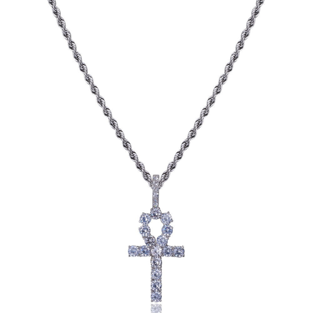 European and American explosive micro-inset zircon hiphop necklace Anhe key cross hiphop pendant Lianzi Jinao