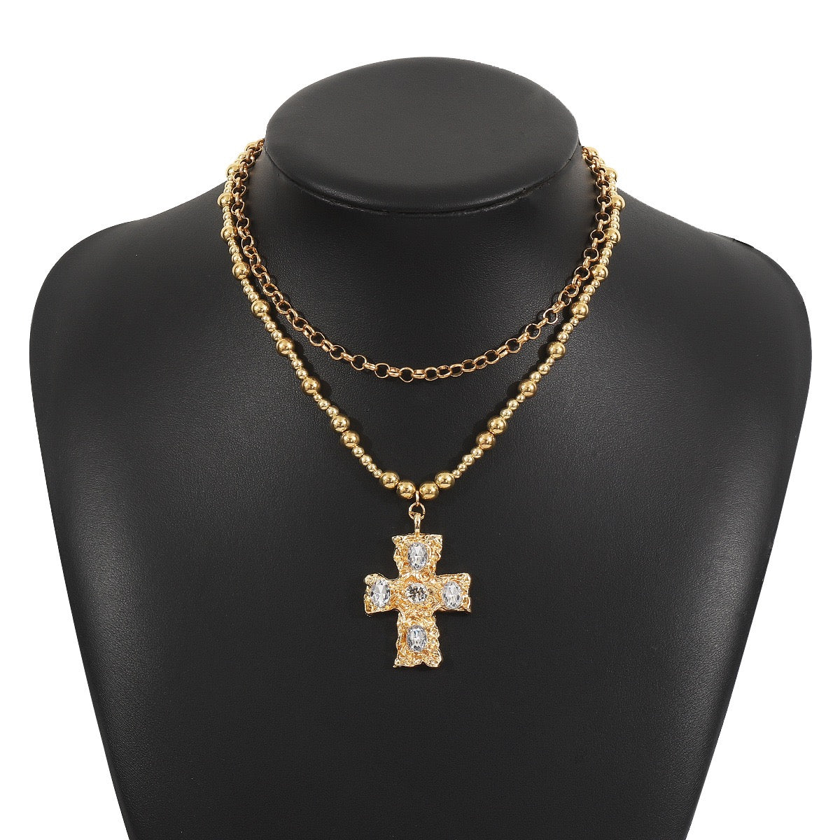 Metal diamond cross pendant necklace set retro literary light luxury clavicle chain