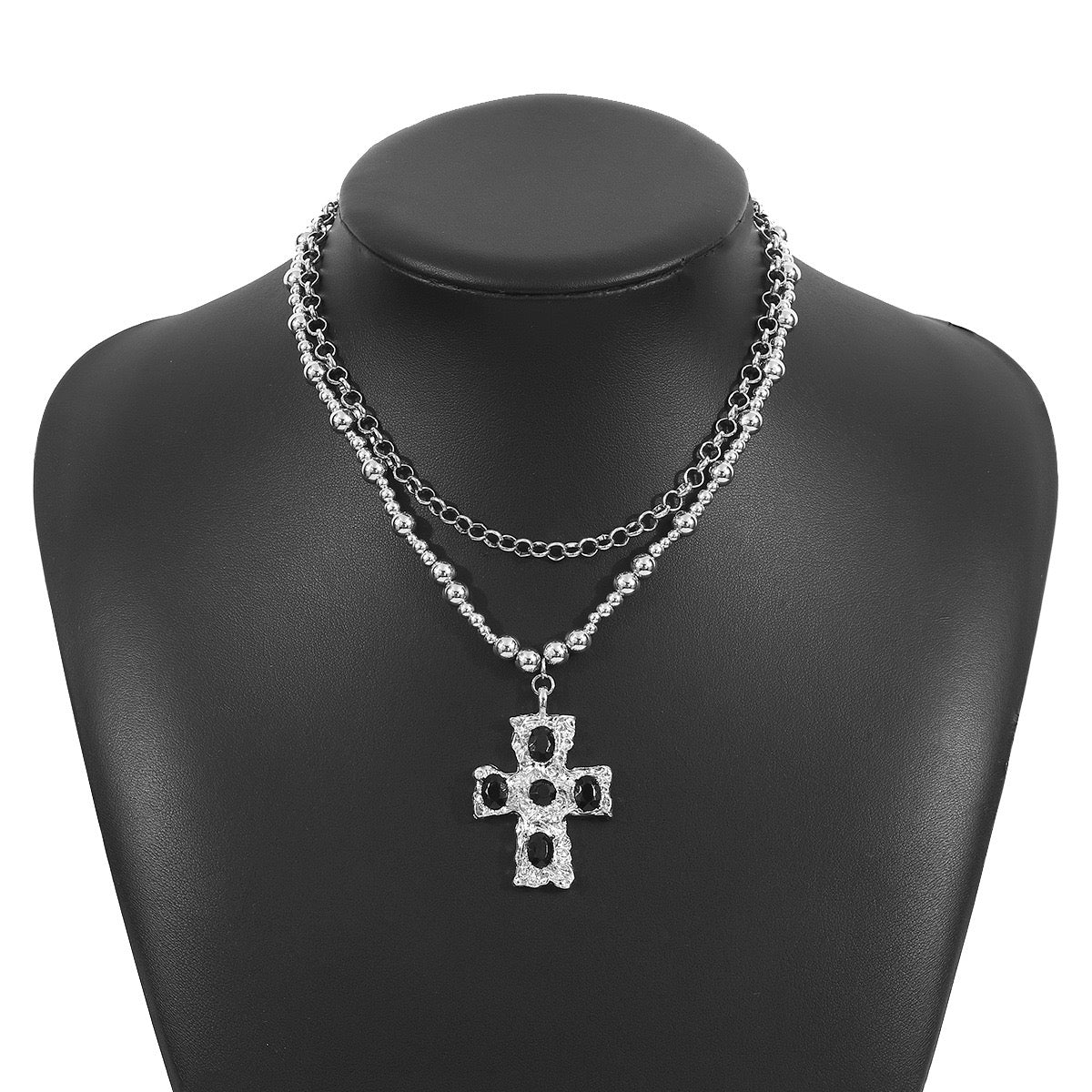 Metal diamond cross pendant necklace set retro literary light luxury clavicle chain