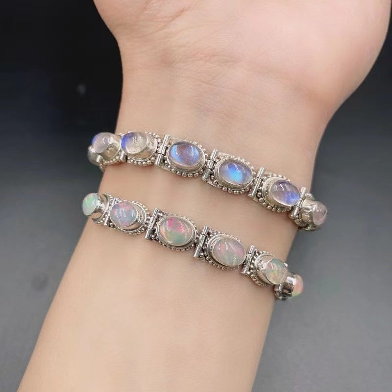 Hand-plated silver ornaments Opal blue moonstone bracelet personality retro national style fashion bracelet