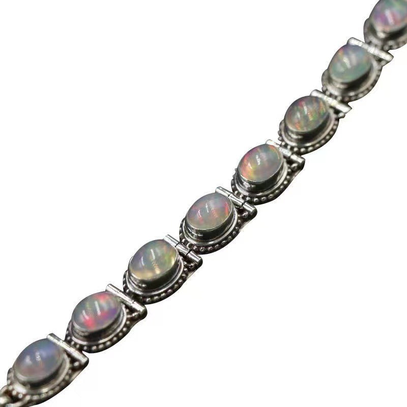 Hand-plated silver ornaments Opal blue moonstone bracelet personality retro national style fashion bracelet