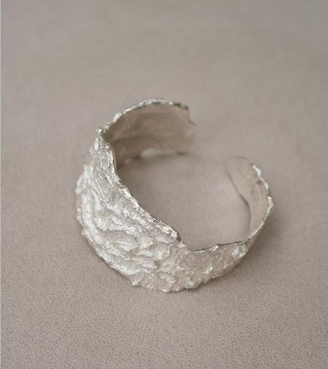 Pure handmade irregular wide-face heavy texture silver bracelet