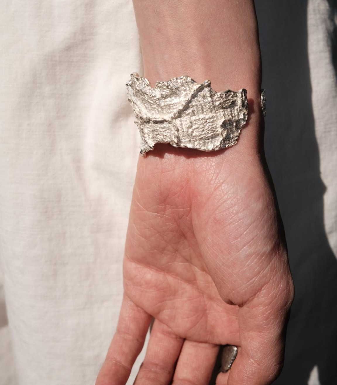 Pure handmade irregular wide-face heavy texture silver bracelet