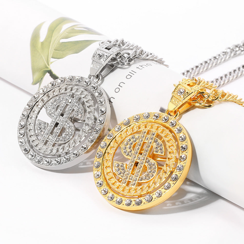 Europe and the United States sell hot dollar necklace hip hop personality brand necklace diamond dollar rotation pendant collar