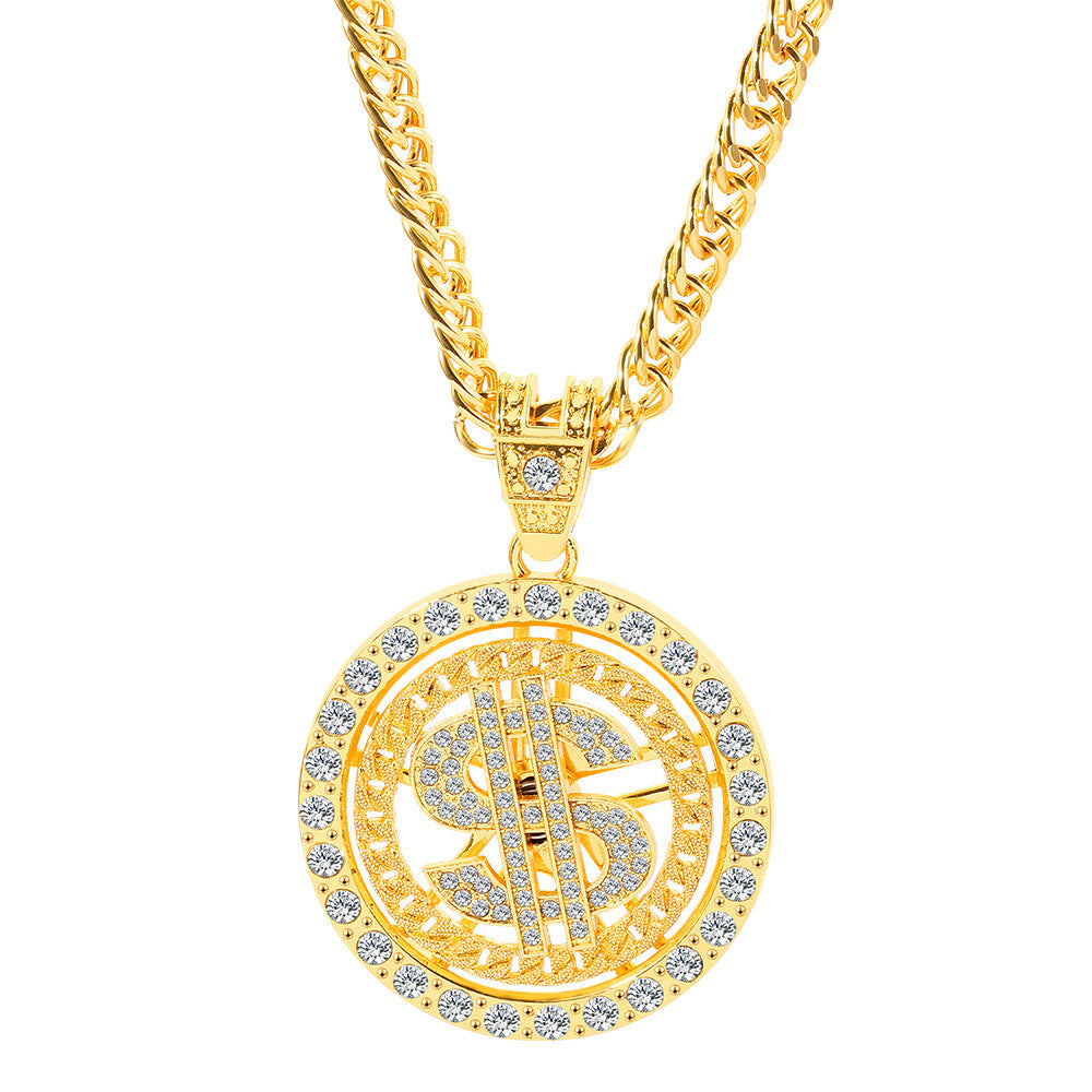 Europe and the United States sell hot dollar necklace hip hop personality brand necklace diamond dollar rotation pendant collar