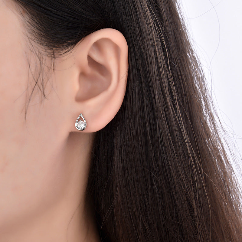 925 sterling silver water drop shape inset zircon earrings women's advanced sense of light luxury temperament earrings simple fashion accessorized earrings