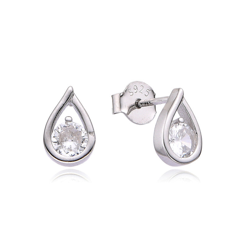 925 sterling silver water drop shape inset zircon earrings women's advanced sense of light luxury temperament earrings simple fashion accessorized earrings