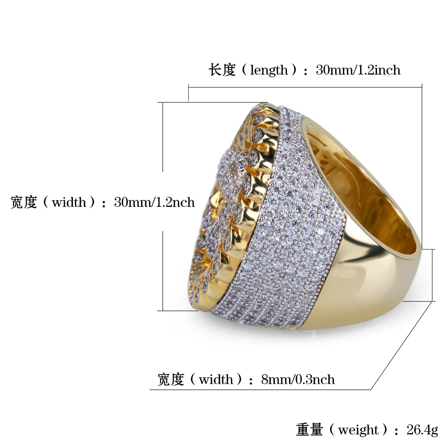 Head men's ring Personality Micro encrusted with zircon Hip Hop hiphop ring jewelry