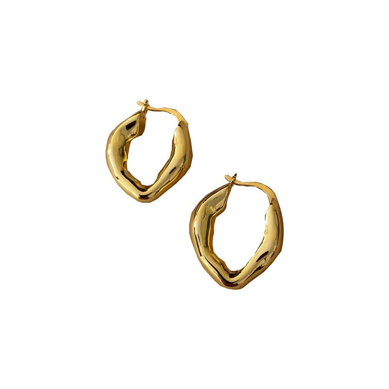 Niche design irregular texture earrings Big style gold-plated earrings Women light luxury studs fashion buckle