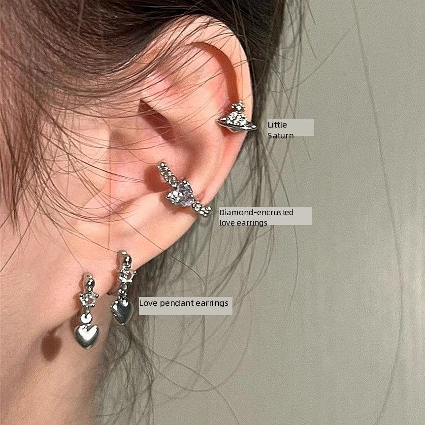 Super flash love pendant earrings, earrings, studs, women's sense of luxury, delicate and versatile, stacking ear bone rings