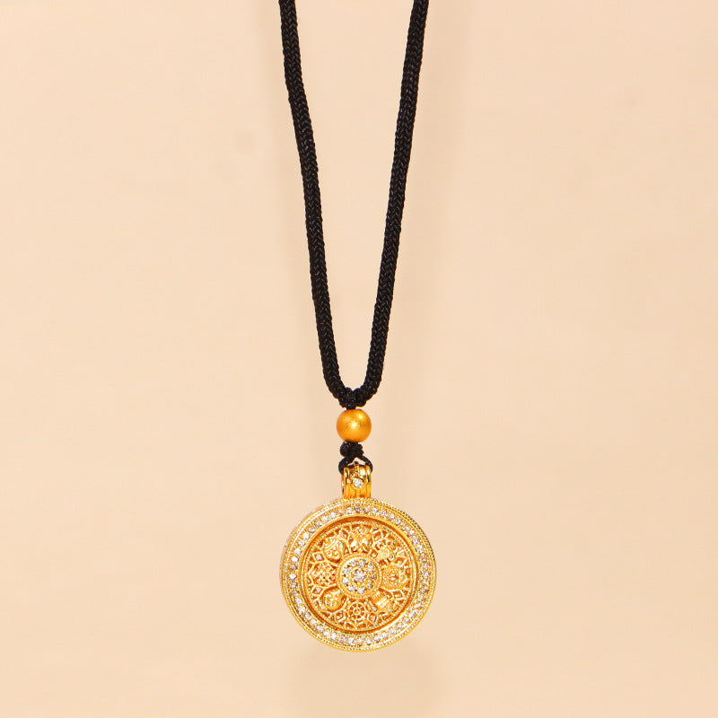 The same sand gold ancient full diamond eight treasure compass to run the necklace female rotation pendant imitation gold