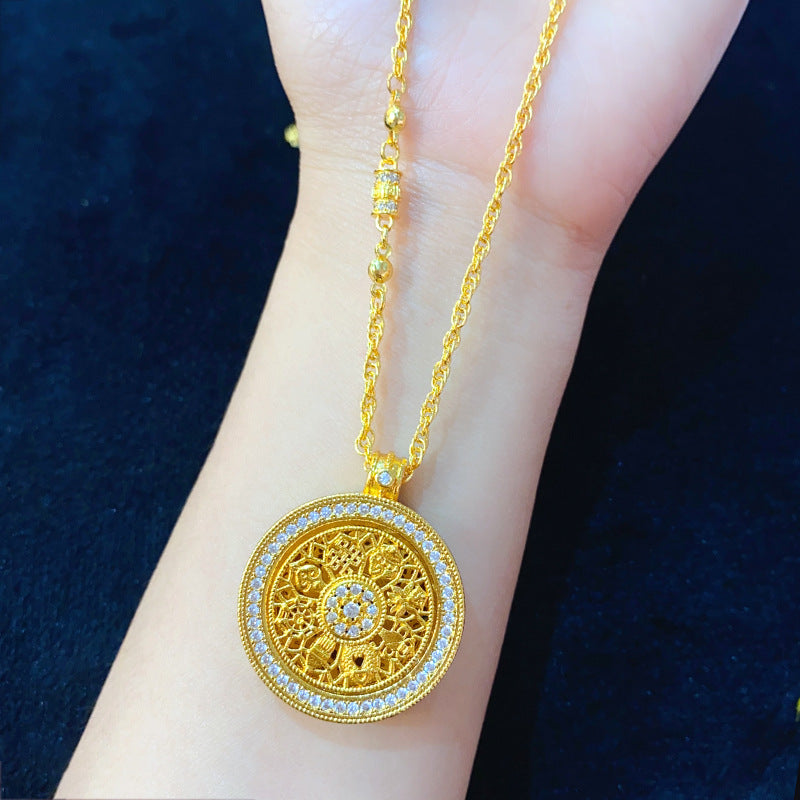 The same sand gold ancient full diamond eight treasure compass to run the necklace female rotation pendant imitation gold