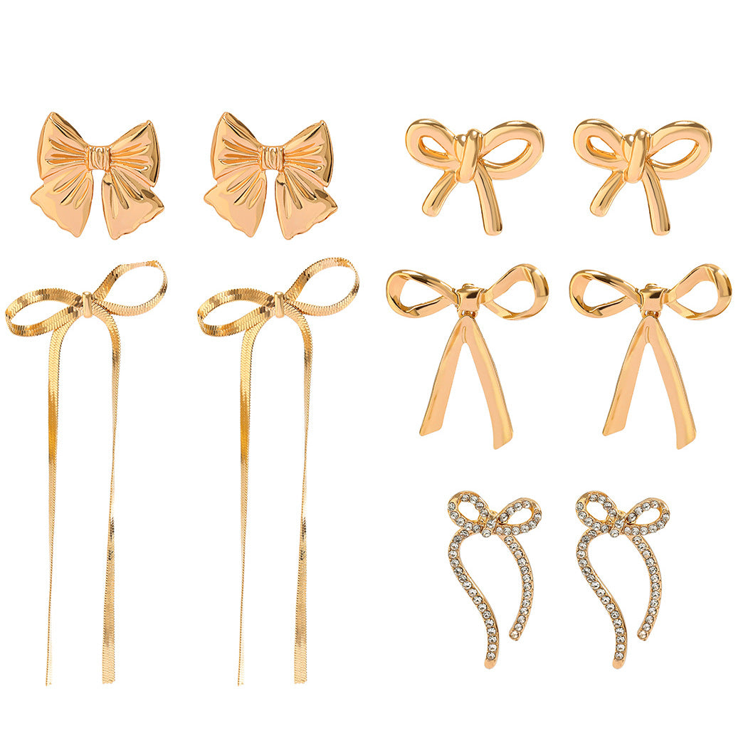 BowEarring bow earrings Niche metal ribbon knot French simple earrings