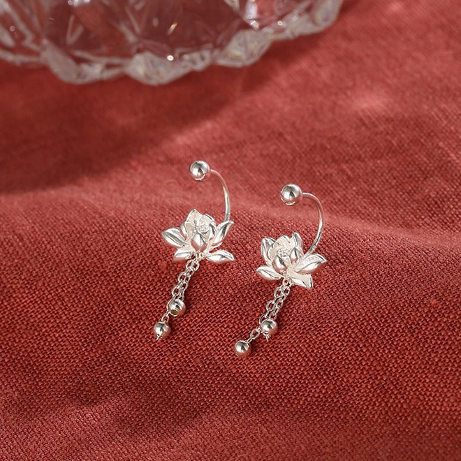 Lotus tassel stud earrings new versatile screw stud earrings