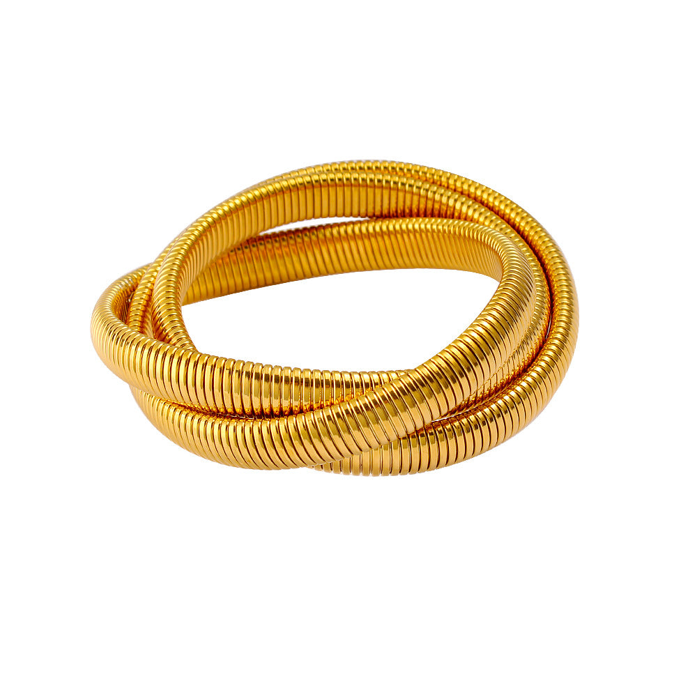 Light luxury fashion gold-plated three-layer bracelet titanium steel snake winding elastic bracelet bracelet