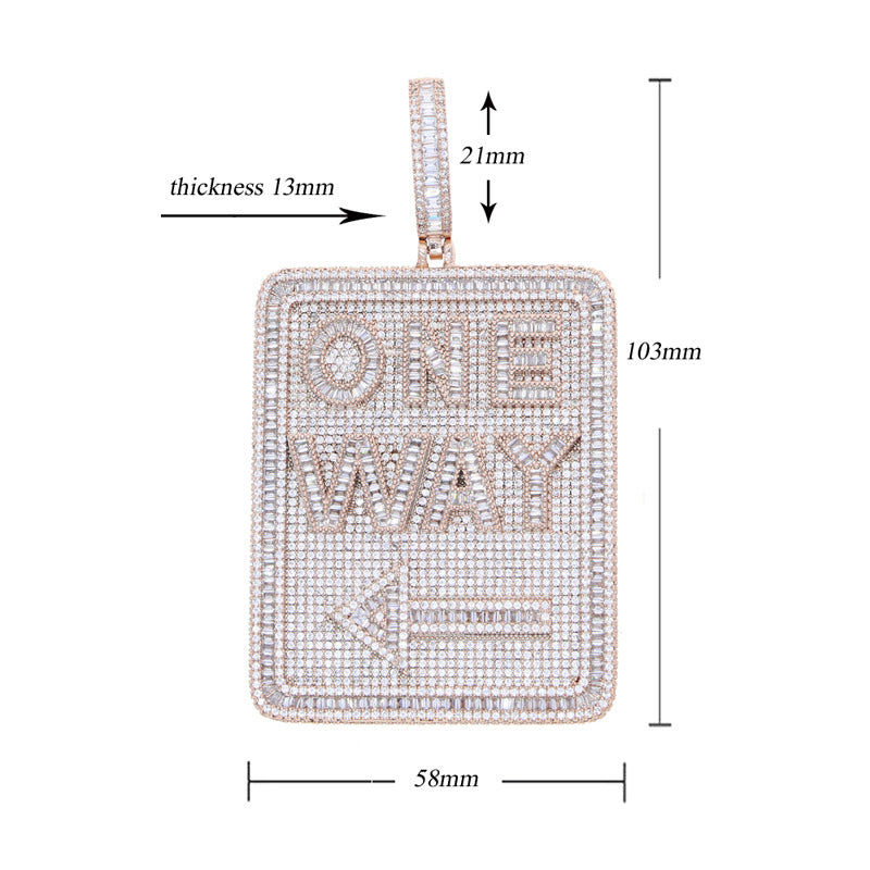 Europe and the United States new ONE WAY letter signpost direction pendant hip hop rap jewelry set zircon