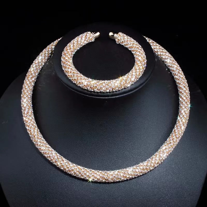 European and American advanced hand-made rhinestone collar bracelet set