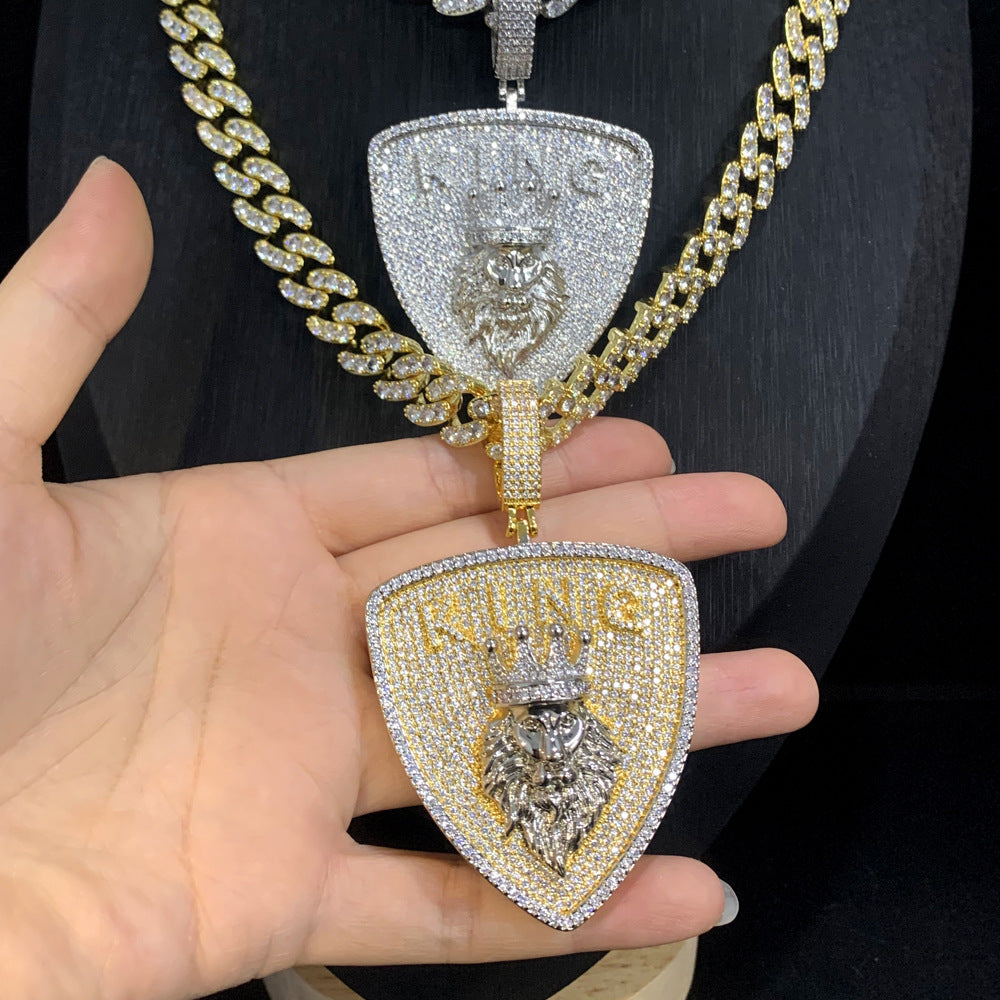 Europe and the United States new hip hop lion head shield pendant Hiphop fashion trend men's necklace set