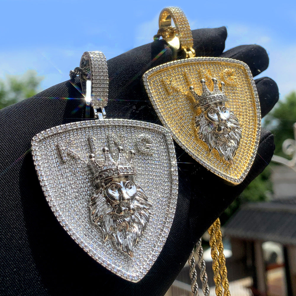 Europe and the United States new hip hop lion head shield pendant Hiphop fashion trend men's necklace set