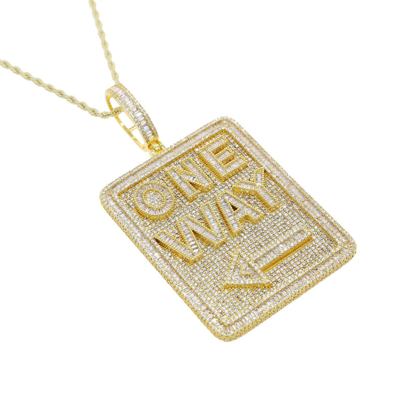 Europe and the United States new ONE WAY letter signpost direction pendant hip hop rap jewelry set zircon