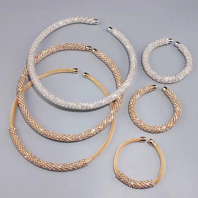 European and American advanced hand-made rhinestone collar bracelet set