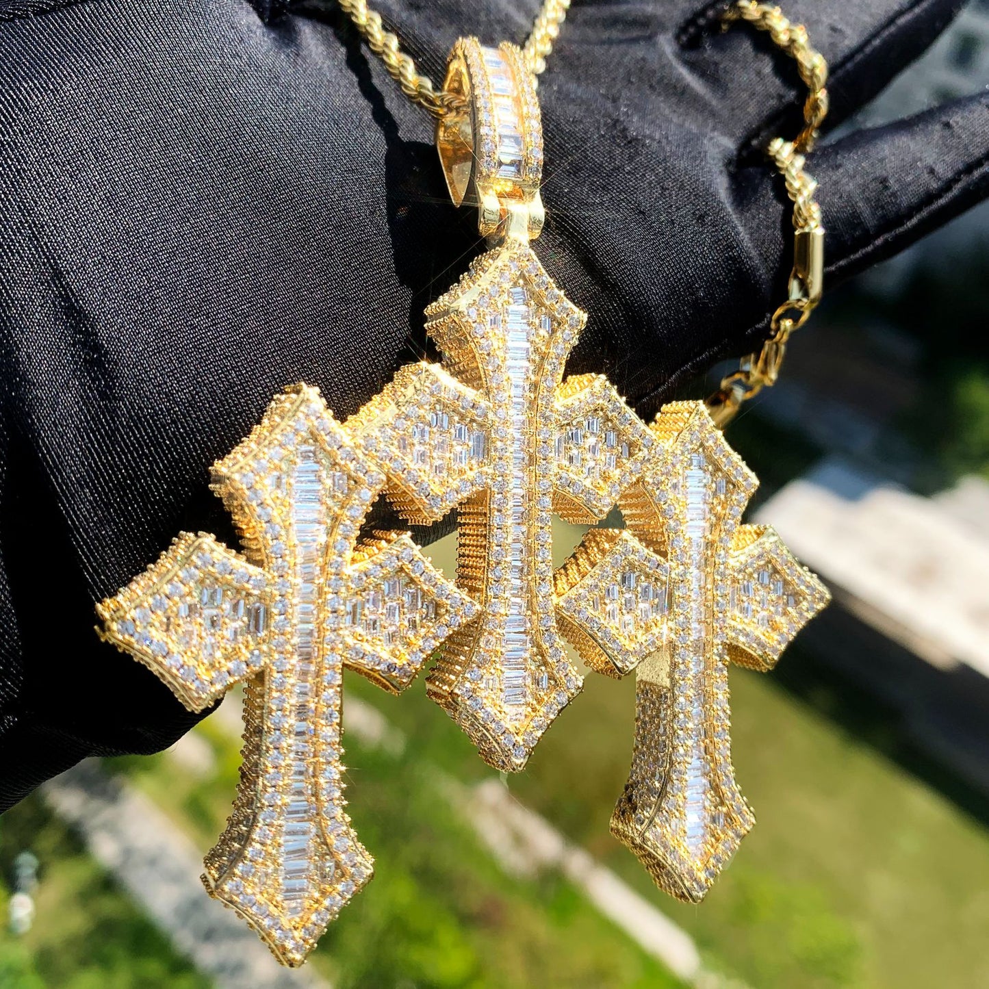 Cross pendant Hip Hop jewelry with copper set ladder square zircon men's necklace pendant