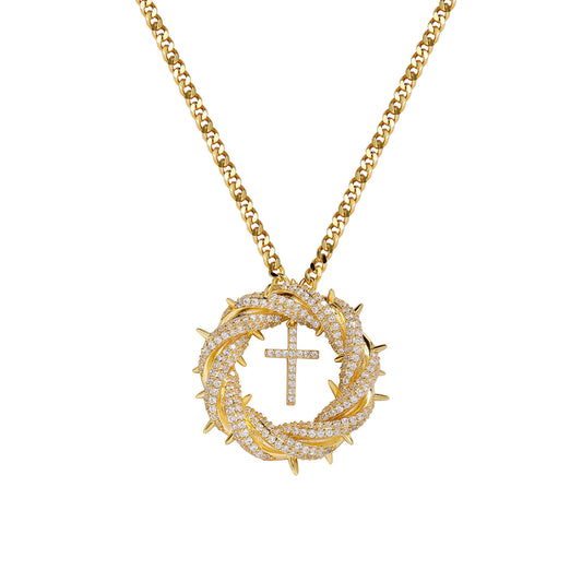 Twist cross micro-inset copper zircon necklace trend European and American personality hip hop hanging pendant