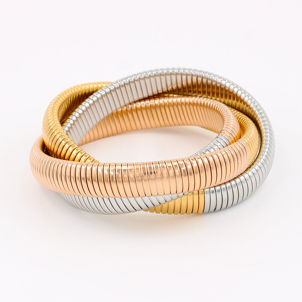 Light luxury fashion gold-plated three-layer bracelet titanium steel snake winding elastic bracelet bracelet