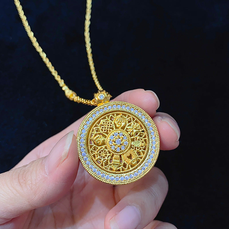 The same sand gold ancient full diamond eight treasure compass to run the necklace female rotation pendant imitation gold