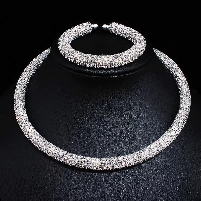 European and American advanced hand-made rhinestone collar bracelet set