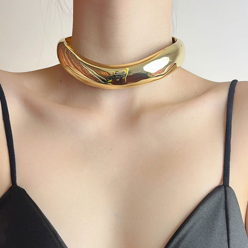 Light luxury niche high sense simple cold wind metal smooth wide version collar fashionable temperament choker female