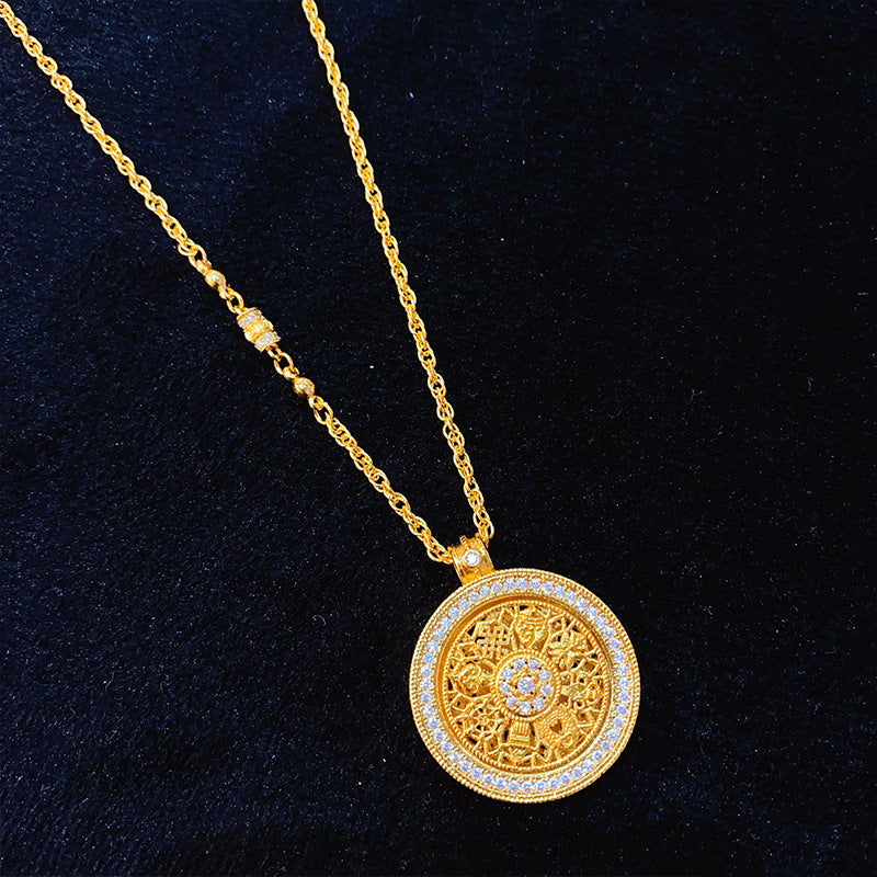 The same sand gold ancient full diamond eight treasure compass to run the necklace female rotation pendant imitation gold