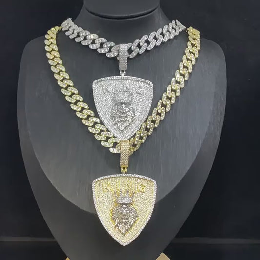 Europe and the United States new hip hop lion head shield pendant Hiphop fashion trend men's necklace set