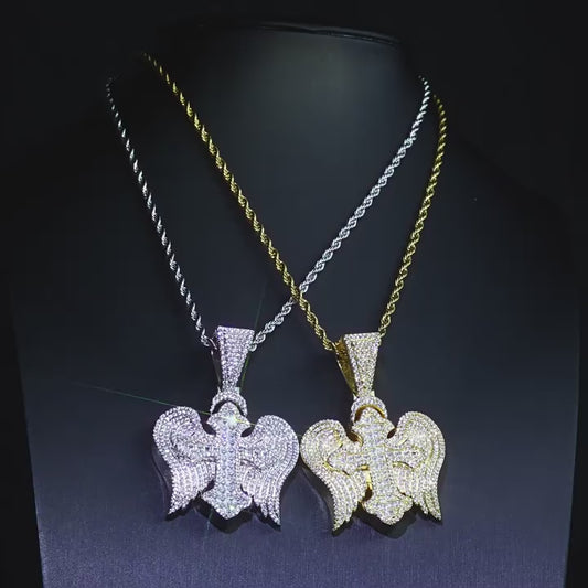 Explosive cross wings Zircon pendant Hip Hop necklace personality retro accessories