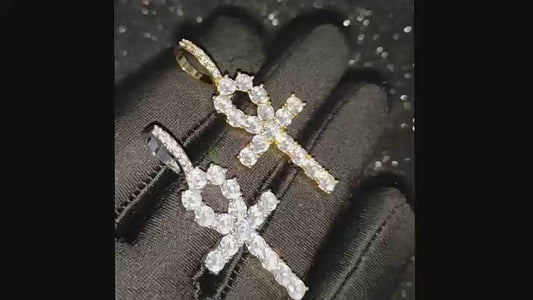 European and American explosive micro-inset zircon hiphop necklace Anhe key cross hiphop pendant Lianzi Jinao